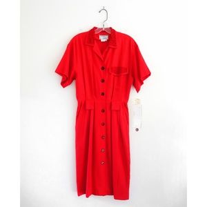 Vintage Scarlet Red Linen Midi Dress fit 4 6 S